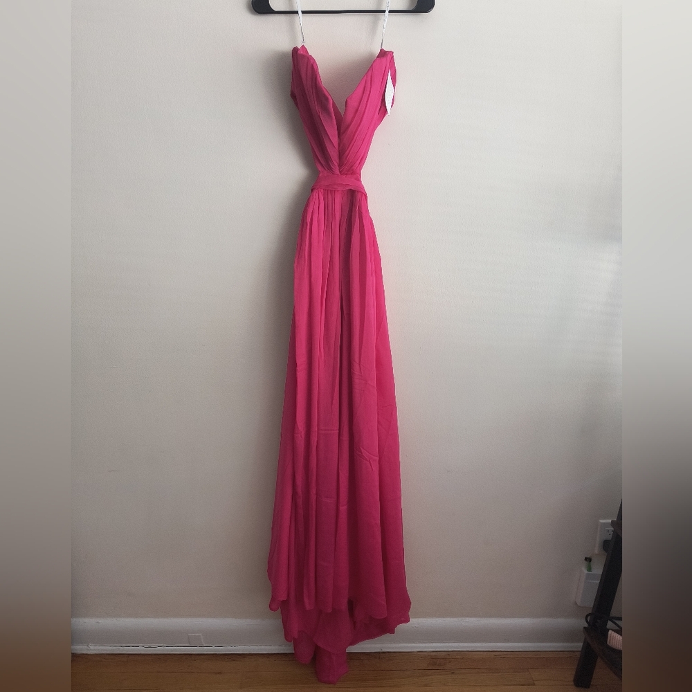 Miss Circle Vibrant Pink Women's Maxi High Slit Dress NEW Large